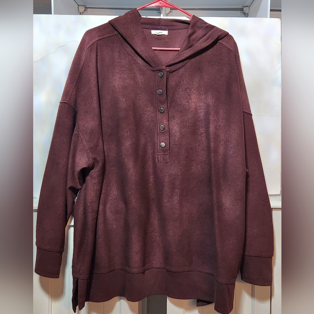 Maurice Corded Ribbed Hoodie Top 2x Gently Used